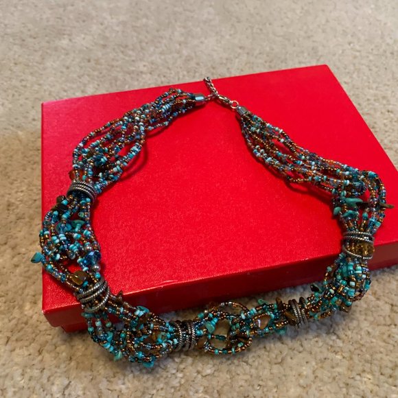 Faux Turquoise, Tiger Eye and Beaded Statement Necklace - Picture 2 of 14